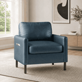 LAZZO Accent Chair, Faux Leather Upholstered Armchair for Living Room, Bedroom and Apartment, Blue