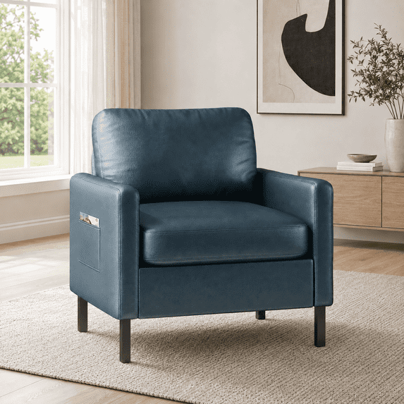 LAZZO Accent Chair, Faux Leather Upholstered Armchair for Living Room, Bedroom and Apartment, Blue