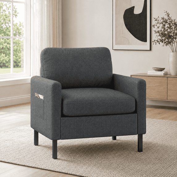 LAZZO Accent Chair, Linen Upholstered Armchair for Living Room, Bedroom and Apartment, Dark Gray
