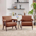 LAZZO Accent Chair Set of 2, Mid-Century Modern Leather Armchair, Single Lounge Chair for Living Room & Lobby Waiting Area, Brown