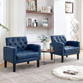 LAZZO Accent Chair Set of 2, Mid-Century Modern Leather Tufted Armchairs for Living Room and Office, Blue