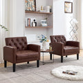 LAZZO Accent Chair Set of 2, Mid-Century Modern Leather Tufted Armchairs for Living Room and Office, Brown