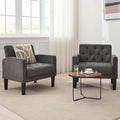 LAZZO Accent Chair Set of 2, Mid-Century Modern Linen Tufted Armchairs for Living Room and Office, Dark Gray