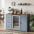LAZZO 52" Bar Cabinet with Mini Fridge Space, Power Outlet, Drawer and Adjustable Shelves for Kitchen and Dining Room, Blue