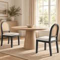 LAZZO Dining Chairs Set of 2, Farmhouse Upholstered Rattan Chairs with Chenille Seat for Kitchen Dining Room, Black