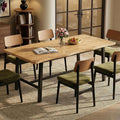 LAZZO 71" Farmhouse Dining Table for 6, Rectangular Wood Kitchen Table with Wavy Edge and Metal Legs for Dining Room, Oak