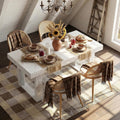 LAZZO 71"-87" Expandable Dining Set, 5-Piece Farmhouse Rectangular Wood Table with 4 Upholstered Chairs, White
