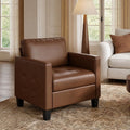 LAZZO Faux Leather Accent Chair, Mid-Century Modern Armchair with Tufted Seat and Armrests for Living Room and Office, Brown