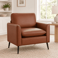 LAZZO Faux Leather Accent Chair, Mid-Century Modern Upholstered Armchair with Curved Armrests for Living Room and Office, Brown