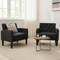 LAZZO Accent Chair Set of 2, Mid-Century Modern Leather Tufted Armchairs for Living Room and Office, Black