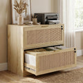 LAZZO 2-Drawer Lateral File Cabinet with Lock, Rattan-Front Wood Cabinet for Letter, Legal, A4 and F4 Files, Natural Wood Finish