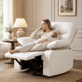 LAZZO Recliner Chair with Adjustable Armrests, Oversized 360° Swivel Chair for Nursery & Living Room, White