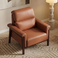 LAZZO Faux Leather Accent Chair, High Back Upholstered Armchair with Padded Arms and Solid Wood Legs for Living Room and Bedroom, Brown