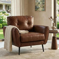 LAZZO Tufted Leather Accent Chair, Mid-Century Modern Upholstered Armchair for Living Room and Bedroom, Brown