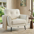 LAZZO Tufted Leather Accent Chair, Mid-Century Modern Upholstered Armchair for Living Room and Bedroom, White