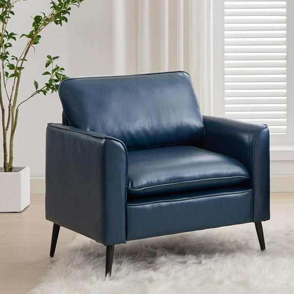 LAZZO Faux Leather Accent Chair, Comfy Armchair for Reading Living Room Bedroom and Office, Blue