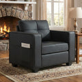 LAZZO Mid-Century Modern Tufted Accent Chair, Oversized Comfy Faux Leather Armchair with Wide Arms for Living Room Bedroom Office Lobby, Black