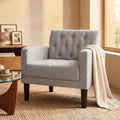 LAZZO Accent Chair, Mid-Century Modern Linen Tufted Armchairs for Living Room and Office, Light Gray