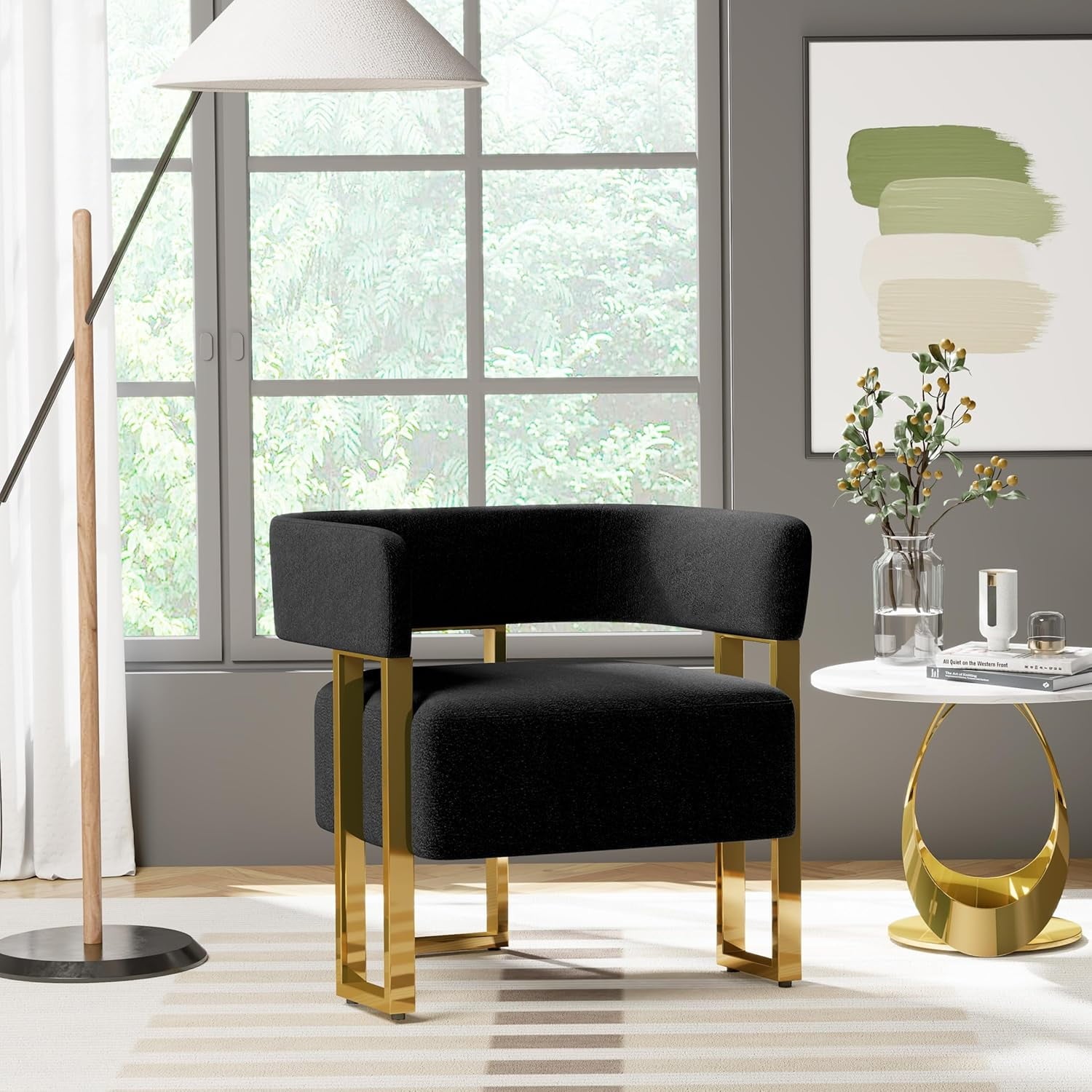 LAZZO Modern Accent Chair, Comfy Upholstered Reading Armchair for Living Room and Bedroom, Black