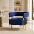 LAZZO Barrel Accent Chair, Mid-Century Modern Teddy Fleece Upholstered Armchair with Gold Metal Legs, Blue