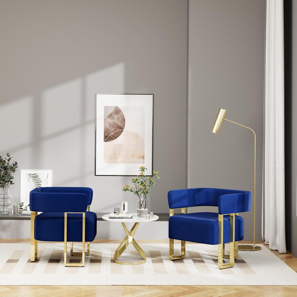 LAZZO Modern Accent Chair Set of 2, Comfy Upholstered Reading Armchair for Living Room and Bedroom, Blue