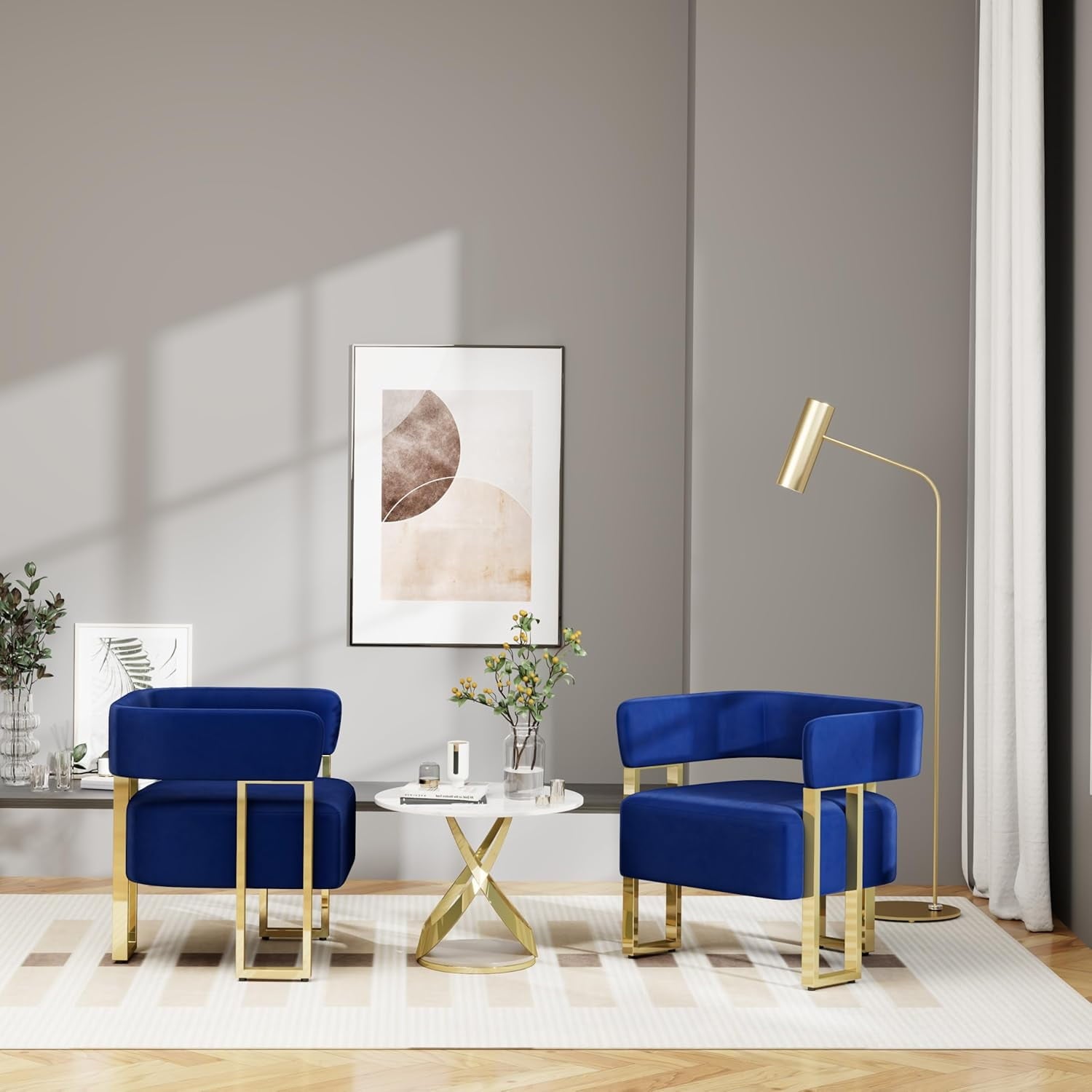 LAZZO Modern Accent Chair Set of 2, Comfy Upholstered Reading Armchair for Living Room and Bedroom, Blue