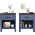 LAZZO Set of 2 Nightstands, Blue Small Bedside Table with 1 Drawer and Open Storage Shelf for Bedroom