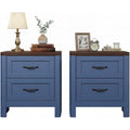 LAZZO Set of 2 Nightstands, Blue Small Bedside Table with 2 Drawers for Bedroom