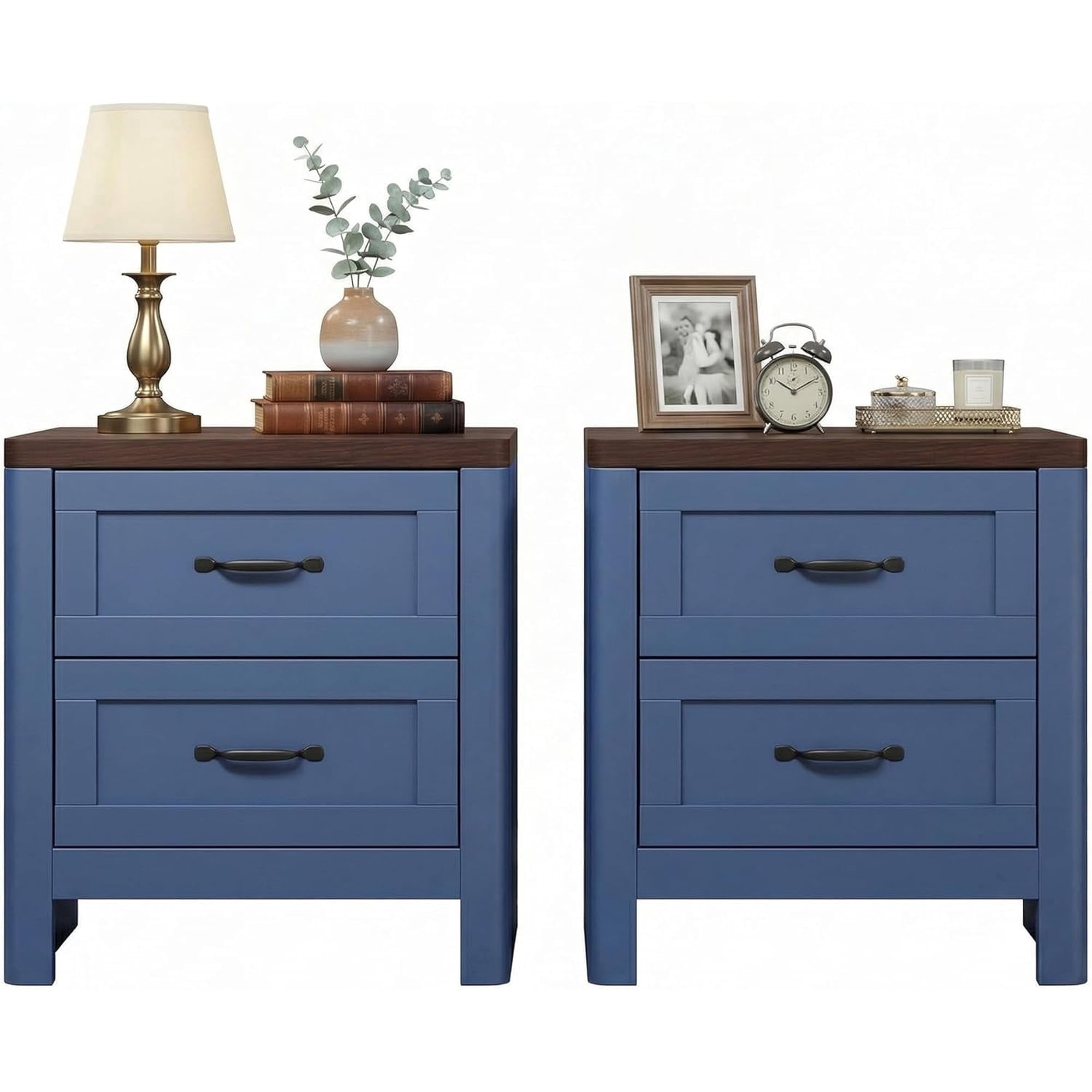 LAZZO Set of 2 Nightstands, Blue Small Bedside Table with 2 Drawers for Bedroom