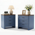 LAZZO Set of 2 Nightstands, Blue Small Bedside Table with 3 Drawers for Bedroom