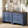 LAZZO Nightstand Set of 2, Farmhouse Wooden Bedside Table with 2 Drawers, Storage End Side Table for Bedroom, Blue
