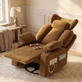 LAZZO Nursery Recliner Chair, 360° Swivel Rocking Glider with Adjustable Headrest, Armrests, Footrest, Cup Holder and Lumbar Pillow, Brown