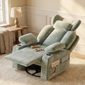 LAZZO Nursery Recliner Chair, 360° Swivel Rocking Glider with Adjustable Headrest, Armrests, Footrest, Cup Holder and Lumbar Pillow, Green