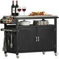 LAZZO Outdoor Grill Cart with Storage Cabinet, 43.3" Kitchen Island Station with Stainless Steel Top, Black