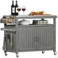 LAZZO Outdoor Grill Cart with Storage Cabinet, 43.3" Kitchen Island Station with Stainless Steel Top, Gray