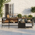 LAZZO Outdoor Kitchen Serving Station with Sink, Modular Aluminum Patio Kitchen Set with Grill Cart, Ice Box and Large Countertop, Black