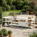 LAZZO Outdoor Modular Kitchen Island Grill Cart, Metal BBQ Prep Table with Storage Cabinet, Steel Sink, Faucet and Drainage System, White