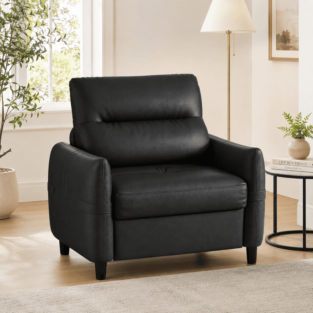 LAZZO Oversized Accent Chair, Modern Upholstered Leather Deep Seat Armchair for Office and Living Room, Black