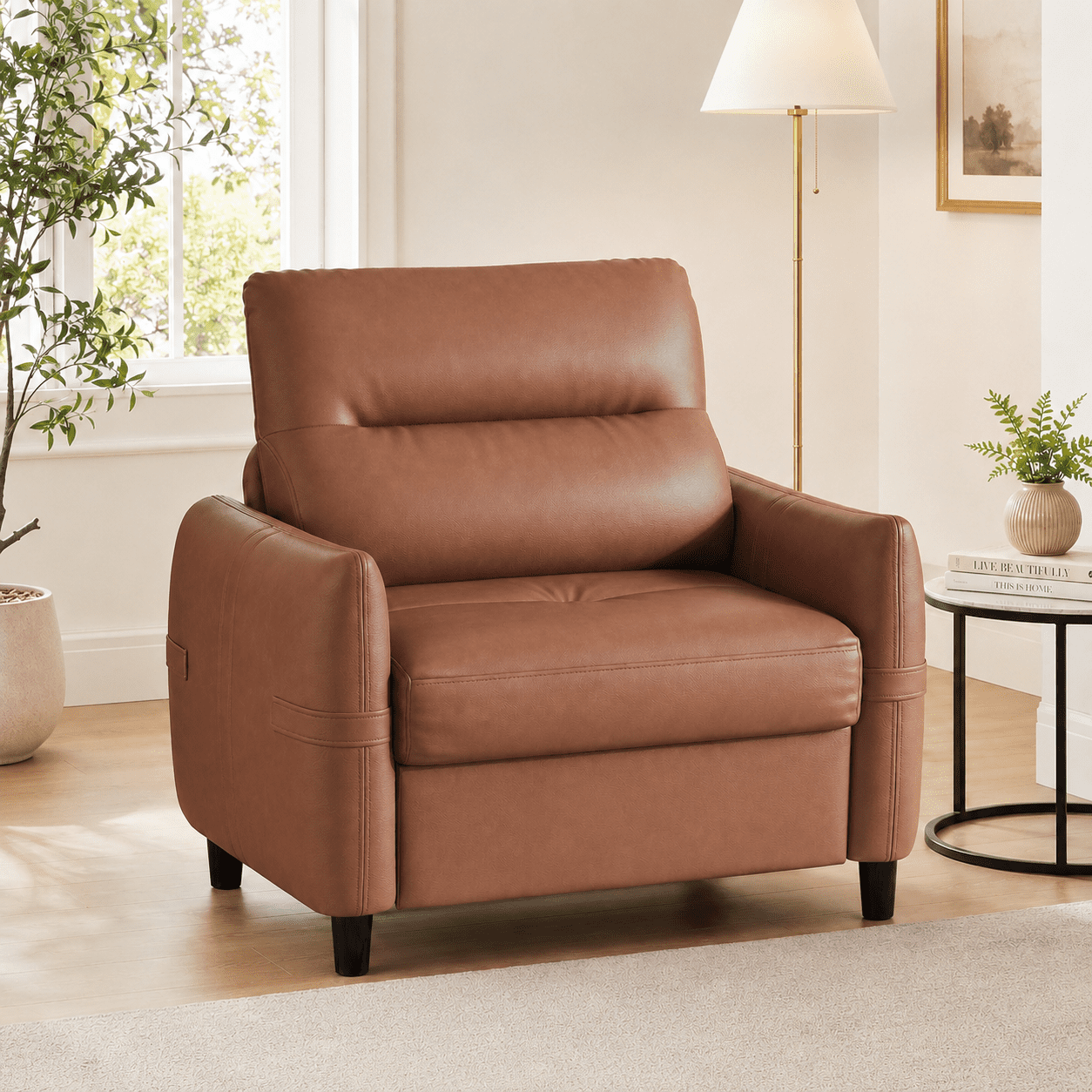 LAZZO Oversized Accent Chair, Modern Upholstered Leather Deep Seat Armchair for Office and Living Room, Brown