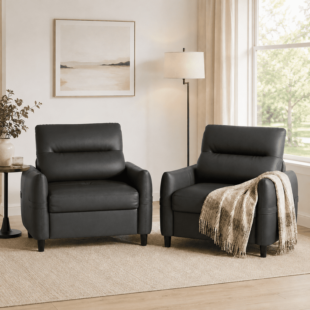LAZZO Oversized Accent Chair Set of 2, Modern Upholstered Leather Deep Seat Armchair for Office and Living Room, Black