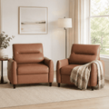 LAZZO Oversized Accent Chair Set of 2, Modern Upholstered Leather Deep Seat Armchair for Office and Living Room, Brown