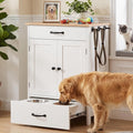 LAZZO Pet Food Storage with 2 Elevated Stainless Bowls,Dog Organizer Cabinet With Adjustable Shelf , White