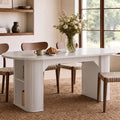 LAZZO Round Extendable Dining Table, 63"-79" Oval Wooden Kitchen Table for 4-6, White