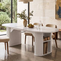 LAZZO Round Extendable Dining Table, 71"-87" Oval Wooden Kitchen Table for 4-8, White