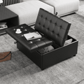 LAZZO Storage Ottoman, 35.5" Lift Top Tufted Leather Foot Stool with Hidden Storage for Living Room, Black