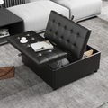 LAZZO Storage Ottoman, 35.5" Lift Top Tufted Leather Foot Stool with Hidden Storage for Living Room, Black