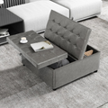 LAZZO Storage Ottoman, 35.5" Lift Top Tufted Leather Foot Stool with Hidden Storage for Living Room, Gray