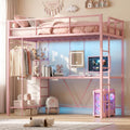 LAZZO Twin Loft Bed with Desk & Vanity, Built-in Power Strip, Storage Drawers, Space-Saving Metal Frame, No Box Spring Required, Pink