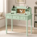 LAZZO 36“ Writing Desk with Built-in Outlet and Detachable Hutch, Wooden Computer Desk for Small Place and Home Office, Green