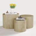 LAZZO Nesting Round Coffee Table Set of 3, Modern Wooden Accent Side Table, Space-Saving Table for Living Room Bedroom, Natural Wood Color